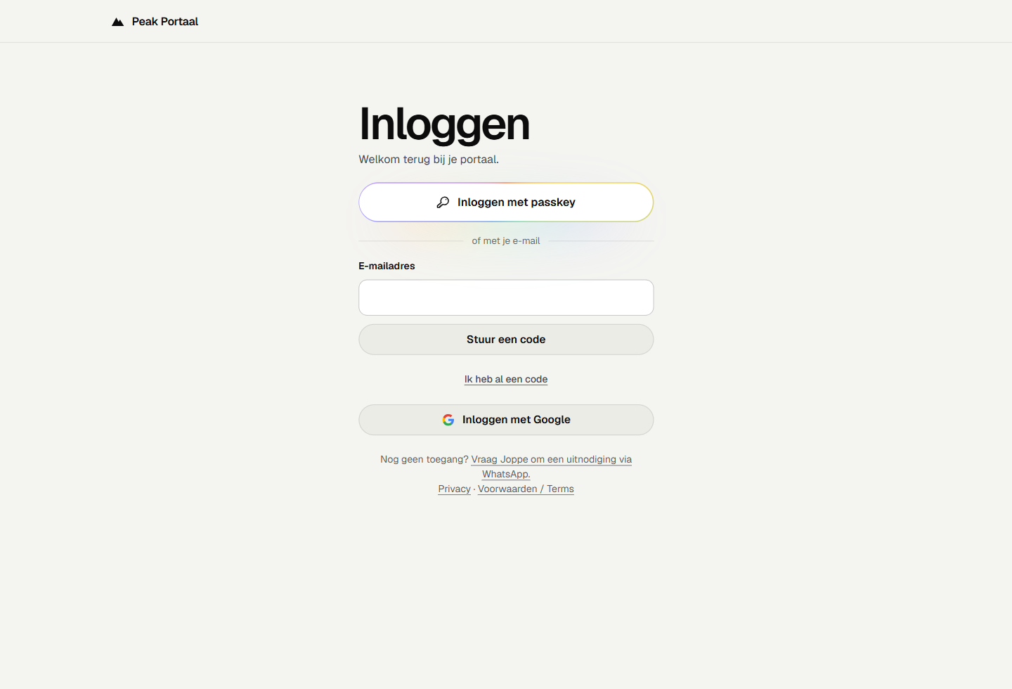 Voorbeeld van inloggen in Peak Portaal